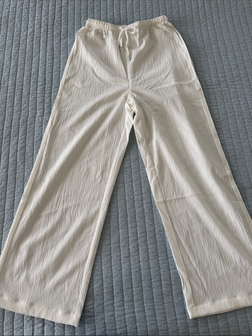 White Wide-Leg Drawstring Pants
